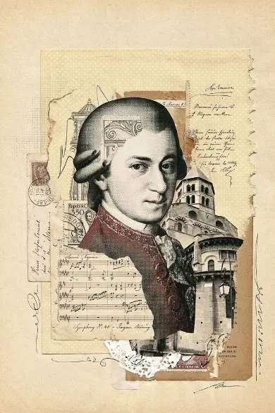 Mozart portresi ve Saint-Saturnin Kilisesi’nden kolaj
